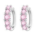Créoles en argent S925 avec cinq zircons roses ronds et une finition argentée polie - Créole Polyvalente avec Incrustation 4027-PK
