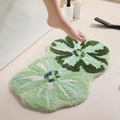 Green and white floral flocked bathroom mat with 3D textured non-slip plush finish - Avocado Green