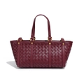 Borsa tote in pelle intrecciata bordeaux con dettagli in metallo dorato e manici - Borgogna