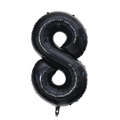 Detail of a large black number 8 foil balloon with visible metallic texture and creases - Black Style 8