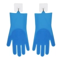 Blue silicone pet grooming gloves with textured bristles and hanging hooks - Blue (Regular Lining)