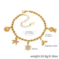 Goldenes Gliederkette-Armband aus Edelstahl mit Zirkon-Schildkröte und Muschel-Anhängern - Gold DIY Charm-Armband (Muschel/Seestern/Fischschwanz/Fisch/Schildkröte)