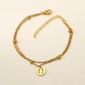 Bracelet double couche en acier doré avec petites perles et pendentif lettre O - Lettre O (S-H202-O)