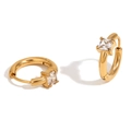 Square clear zircon inlay on 18K gold plated stainless steel hoop earrings - Square Zirconia Ear Buckle / Gold