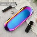 Large oval stainless steel storage tray with colorful rainbow gradient finish - Stainless Steel / Large / Oval Multicolor (23*9.5cm)
