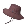 Dark brown outdoor wide brim sun hat with adjustable wind cord and metal detailing - Coffee