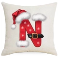 Christmas cushion cover with letter N design and Santa hat on cream linen background - Letter N