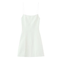 Minimalist white bodycon mini dress with thin straps and a bow detail on a white background - XS / White