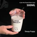 500ml Avec Paille en Verre Chien Lettre Noire