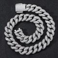 S925 silver 18mm moissanite Cuban link chain necklace with iced out spring buckle - 16" / Silver