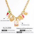 18K gold plated stainless steel necklace with sun butterfly heart and star moon charms - XL31399
