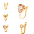 U-shaped heart non-pierced nose clips set with gold plating and clear zircons - Heart Themed Nose Cuff Set / 5-Piece Set / KC Gold