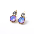 Chic gold-plated titanium earrings with round crystal and purple square gemstone - White + Purple
