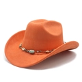 Detail of orange cowboy hat with ethnic beads and shell decoration on suede band - Orange