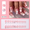Hello Kitty themed press-on nails with 3D bows and pearls in pink and white French style - Pink and White French Cartoon Style (SGD-0004) / Jelly Glue Set (With Tool Kit)