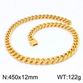 Chaîne cubaine classique en acier inoxydable doré, largeur 12mm, longueur 450mm - Collier Doré 450x12mm