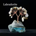 Handmade labradorite crystal money tree ornament with metallic wire on stone base - Labradorite Raw Stone Base Tree