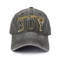 Vintage washed grey baseball cap featuring BOY embroidery and urban wear styling - Adjustable / Army Green