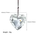 Macro detail of 45mm heart crystal prism pendant with dimensions and weight measurements - 4.4cm*4.5cm / Clear