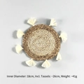 Boho woven wall decor with round seagrass pattern and white fringe tassels, 26cm diameter - Small Sun (With Tassels 26cm)