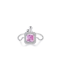 Adjustable S925 silver chain ring with a square pink zircon gemstone and halo accents - Adjustable Open / Pink Zirconia