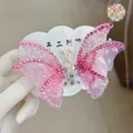 Pink butterfly hair clip with shimmering rhinestones and layered tulle wings for women - Single Translucent Pink Butterfly (F0007) / Pink