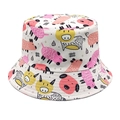 Vue détaillée de dessus d'un chapeau bob réversible avec imprimés animaux mignons sur toile - Style Vache et Cochon Dessin Animé (2#)