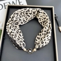 Pleated leopard print silk scarf necklace with pearl floral magnetic buckle detail - Rose Buckle-Zebra Print / 37cm
