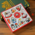 12er-Set handbemalter Weihnachtsbaumschmuck aus Holz in einer roten Geschenkbox - Stil 4 (12 Stück)