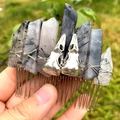 Handmade black crystal hair comb with silver skull accents and wire-wrapped gothic design - Black Rutilated Quartz + Silver Crow Skull