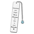 Stainless steel bookmark with engraved quote and a blue crystal pendant on a silver chain - A35-Blue Pendant Awesome