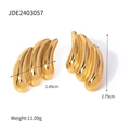 Polished golden stainless steel earrings with fluid wave texture in 2.75cm size - Ribbed Wave Layered Earrings