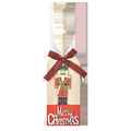 Wooden nutcracker ornament with red plaid bow and Merry Christmas sign hanging tag - Style A