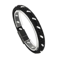 Braided black leather and white cord bracelet with a matte black magnetic clasp - Black And White Interwoven Texture (KB98784-K)
