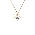 Macro detail of a gold heart pendant with a blue enamel evil eye and colorful zircon stones - 00479 Style / 40CM Bead Chain