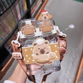 Vierkante Capybara waterfles met bruine riem en rietje in een boekhandel - D2558-Capybara 700mL