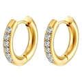Elegant 18K gold-plated stainless steel hoop earrings with clear cubic zirconia stones - Hoop Earring Pave Rhinestone (MS-600)