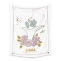 Detail of Libra zodiac wall tapestry featuring artistic gold and pink hand-drawn line art - Libra
