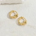 Golden Cuban chain hoop earrings featuring a white enamel smiley face pendant for women - White (ES2227)