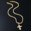 Heren hiphop gouden kruis hanger ketting met fonkelende kristallen tennis ketting - Kruis Hanger Enkele Rij Diamant Tennis Ketting / 0.4*50CM / Goud