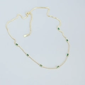 Minimalist gold necklace with seven small rectangular green emerald stones and lobster clasp - Gold Color (YHN075) / Gold