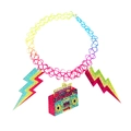 Choker de purpurina arcoíris con colgantes de radio retro y rayos para fiesta de los 90 - Colgantes de Rayo y Radio