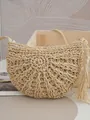 Bolso bandolera artesanal de paja crema con borla larga para playa de verano - Blanco Roto