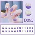Purple press-on nail kit with 3D white bows, daisies, and pearls in 24 pieces set - D095 (Glue Type)