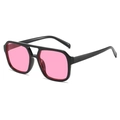 Retro double bridge sunglasses with black frame and translucent pink lenses for a chic look - Black Frame Pink Lens