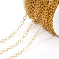 Golden 304 stainless steel flat O-chain jewelry accessory wound on a white plastic spool - 6mm Width 0.6 Wire Dia / Gold
