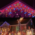 Multicolor LED icicle curtain lights for Christmas outdoor eaves and garden decor - 10M 300LEDs (Solar Powered) / Colorful