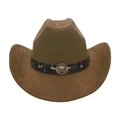 Brown western cowboy hat with upturned brim and a lion head decorative metal buckle - One Size / Army Green (Lion Head)
