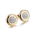 Elegant round gold plated stainless steel stud earrings featuring white crystal pavé - Micro Pave Round Stud Earrings (KE55481-Z) / Gold