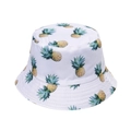 Detailed view of white bucket hat featuring tropical pineapple prints and multi-row stitching - 58cm / Tropical White (I)